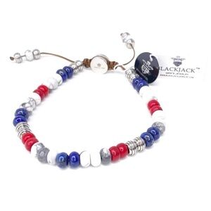 Blackjack Bracelet Agate, Fossil, Howlite, Steel Beaded Red White & Blue New NWT
